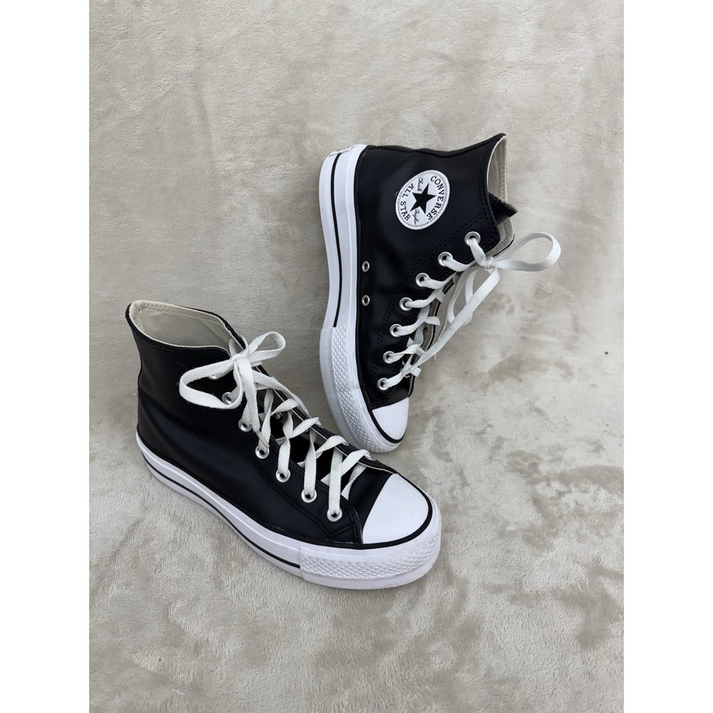 Converse Chuck Taylor All Star Lift High Women 8 Black Leather Platform 561675C